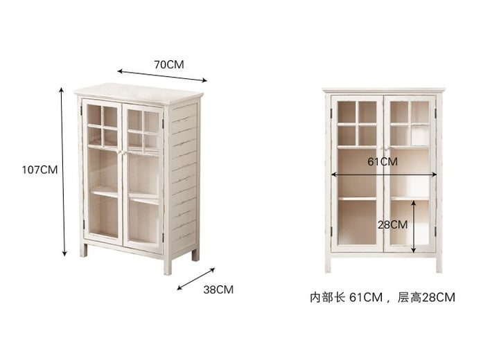 French American Country Retro Side Cabinet Solid Wood Storage Cabinet Tea Bowl Cabinet Display Cabinet Bookcase