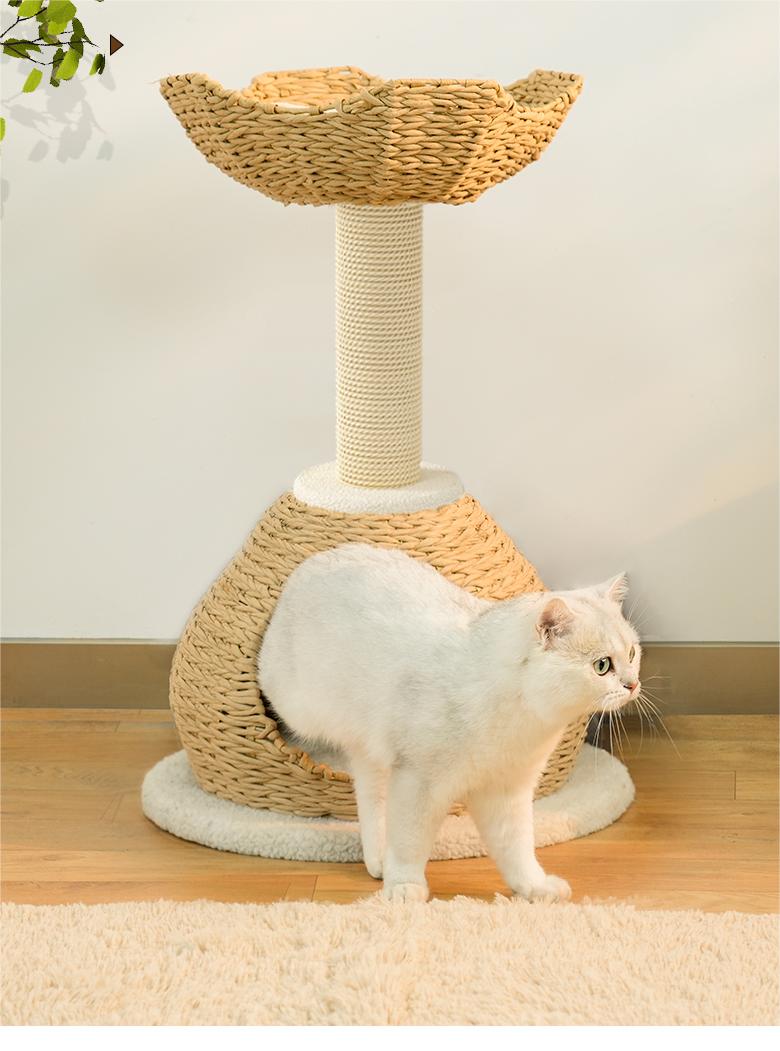 Rattan cat climbing rack cat tree tower cat scratcher cat villa