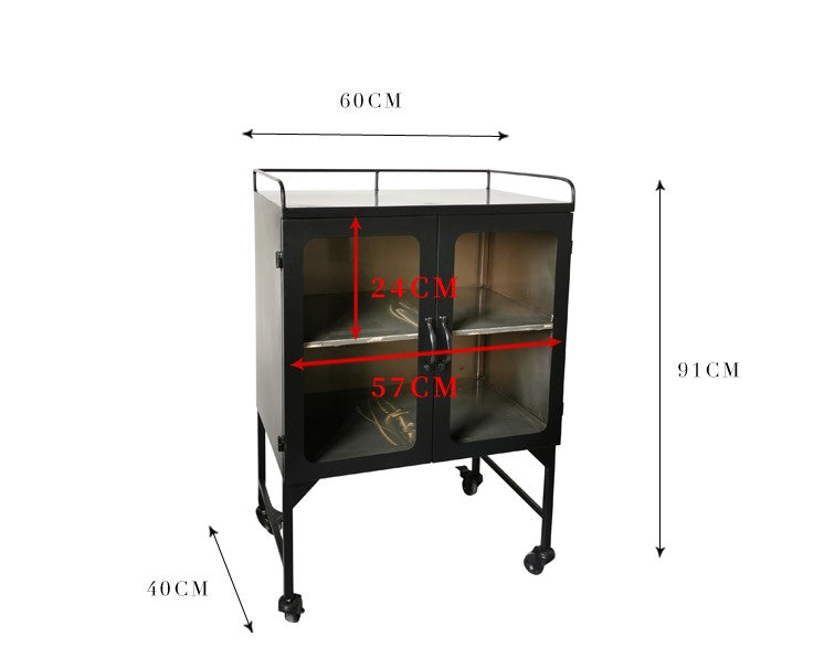 Modern industrial style black iron art table side cabinet glass display wine cabinet