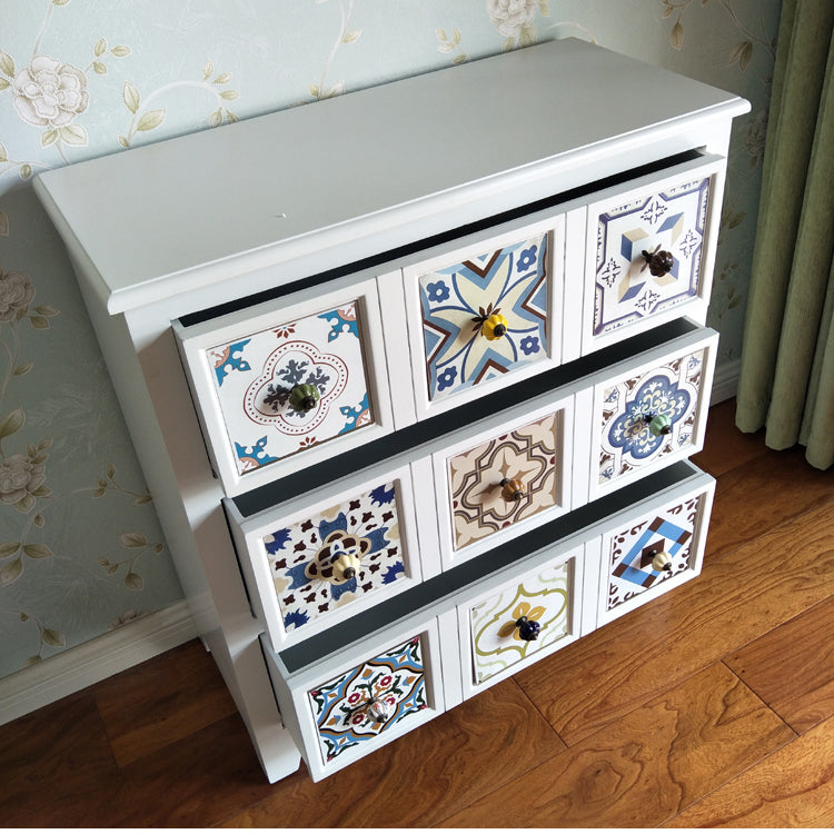 Mediterranean Painted Retro Cabinet Solid Wood American Garden Style Storage Side cabinet