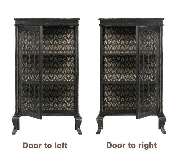 Rustic bucolic black wood and glass dining room Entrance Display Locker Dining-side cabinet