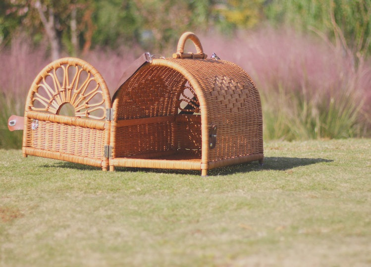 Handmade Rattan Cat Carrier Basket Cat Air Case Puppy Bag