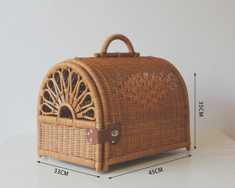 Handmade Rattan Cat Carrier Basket Cat Air Case Puppy Bag