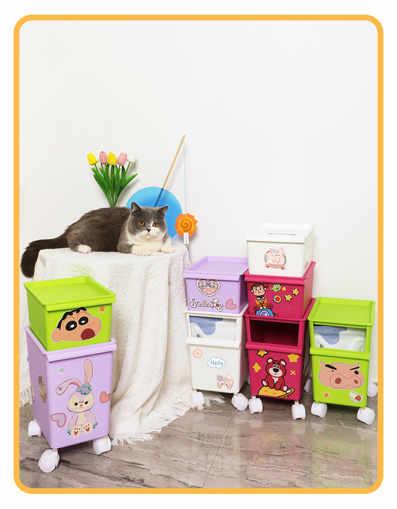 Storage Box DIY cartoon stickers Pet Snacks Storage box Storage bucket Toy supplies storage box with roller
