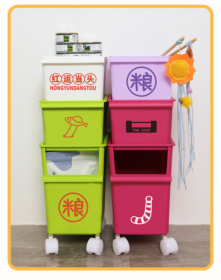 Storage Box DIY cartoon stickers Pet Snacks Storage box Storage bucket Toy supplies storage box with roller