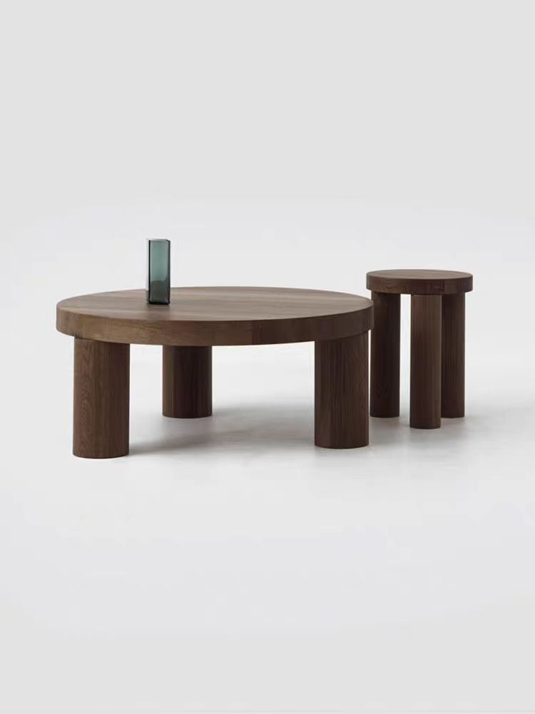 Wooden Coffee Table Round Solid Wood End Table