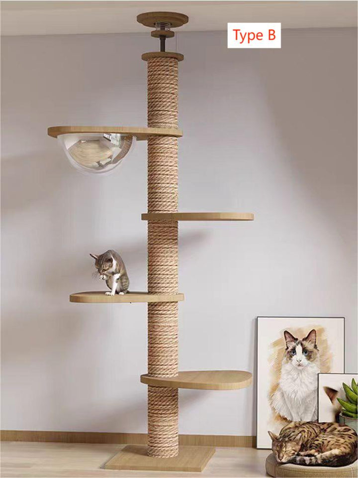 Solid Wood Cat Tower Pole Scratcher Condo