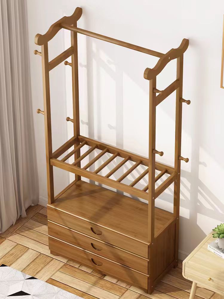 Wood Cloth Hang Rack with 3 Storage Drawers