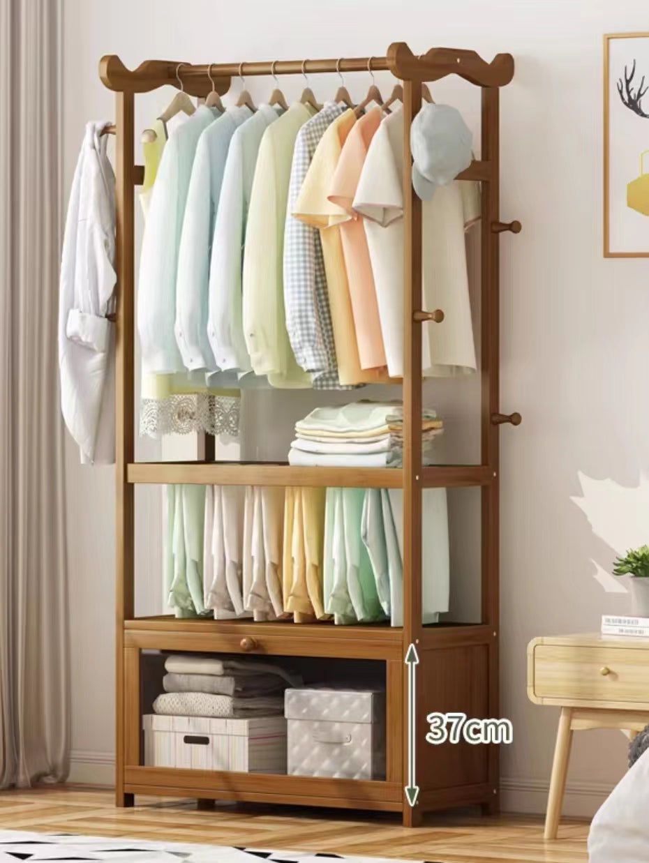 Wood Cloth Hang Rack with 3 Storage Drawers