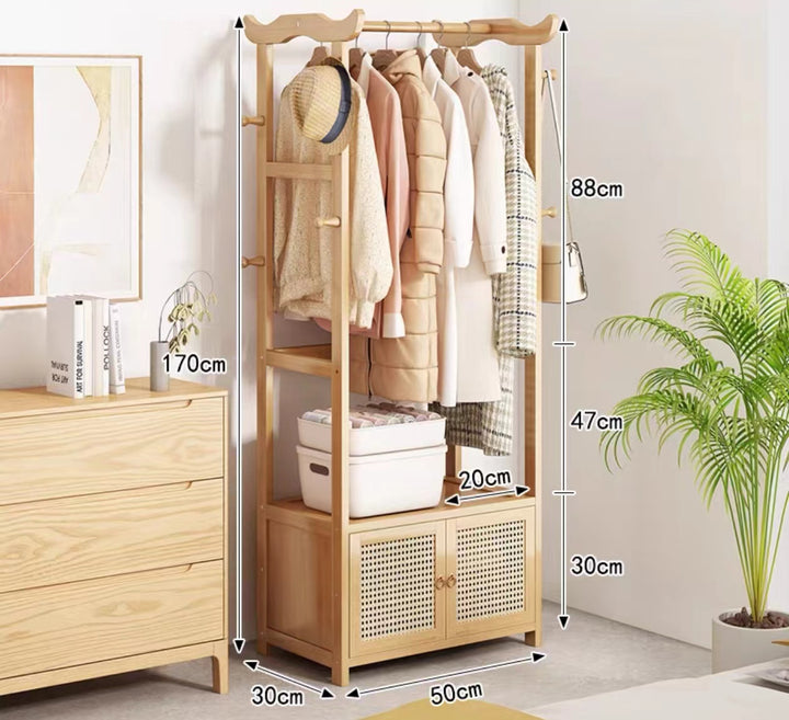 Wood Cloth Hang Rack with 3 Storage Drawers