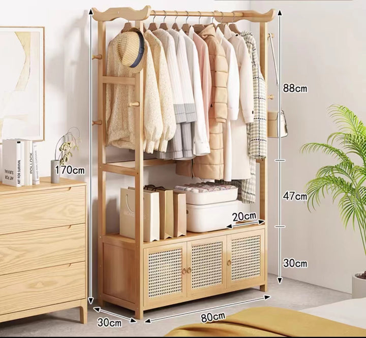 Wood Cloth Hang Rack with 3 Storage Drawers