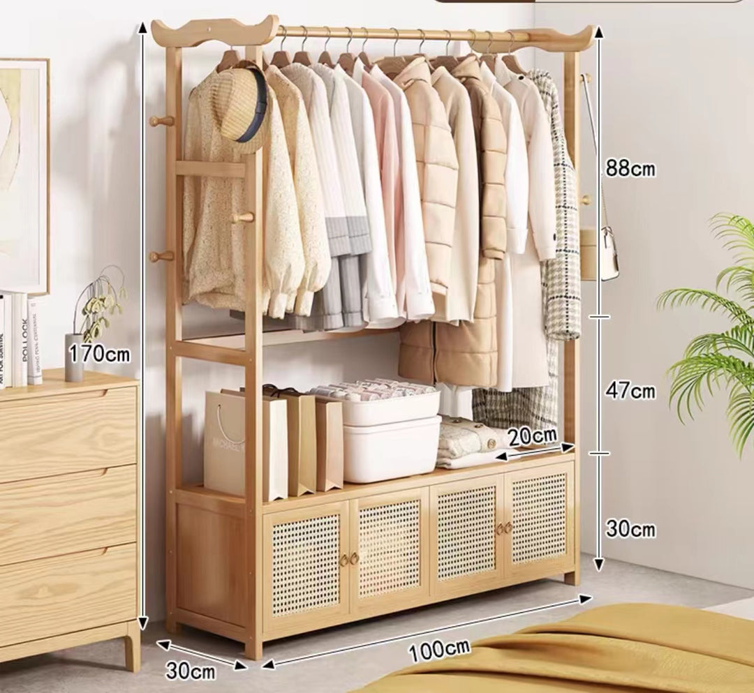 Wood Cloth Hang Rack with 3 Storage Drawers