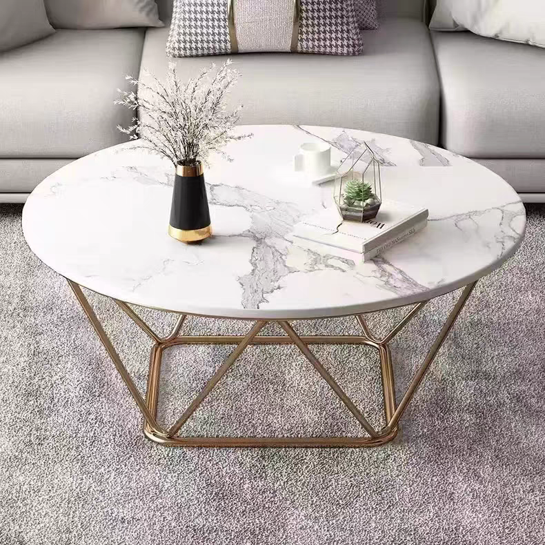 Modern Round Coffee Accent Table - Faux Marble