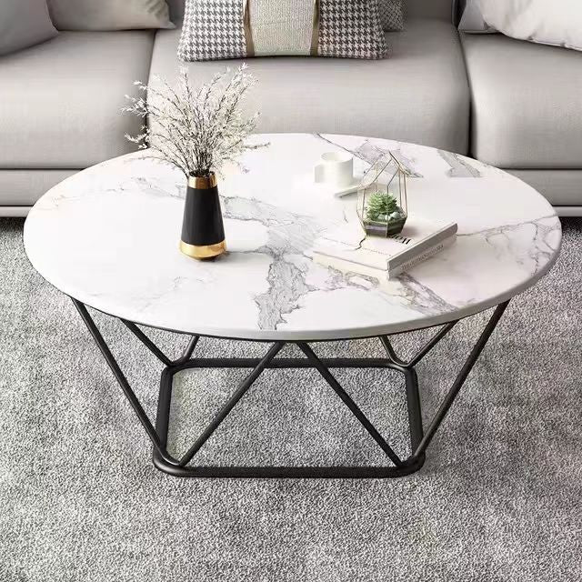 Modern Round Coffee Accent Table - Faux Marble