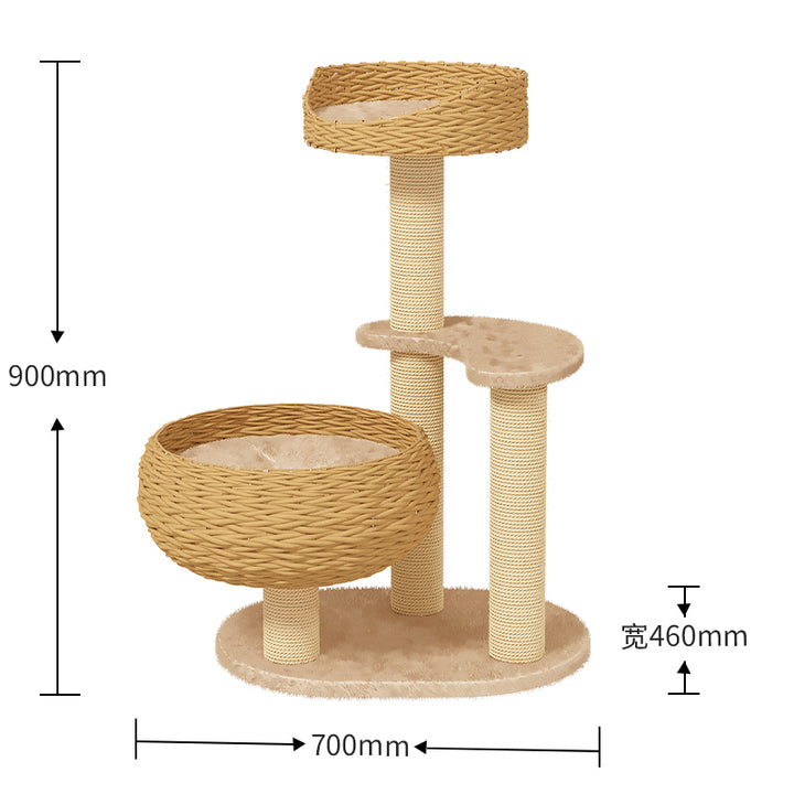 Rattan cat climbing rack cat tree tower cat scratcher cat villa