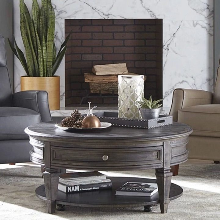 80-110cm Round Coffee Table with Storage