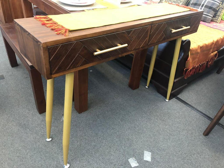 Golden Herringbone Solid Wood Hallway Console Table Sofa Desk