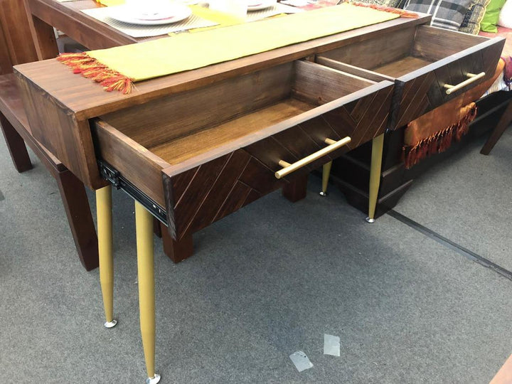 Golden Herringbone Solid Wood Hallway Console Table Sofa Desk