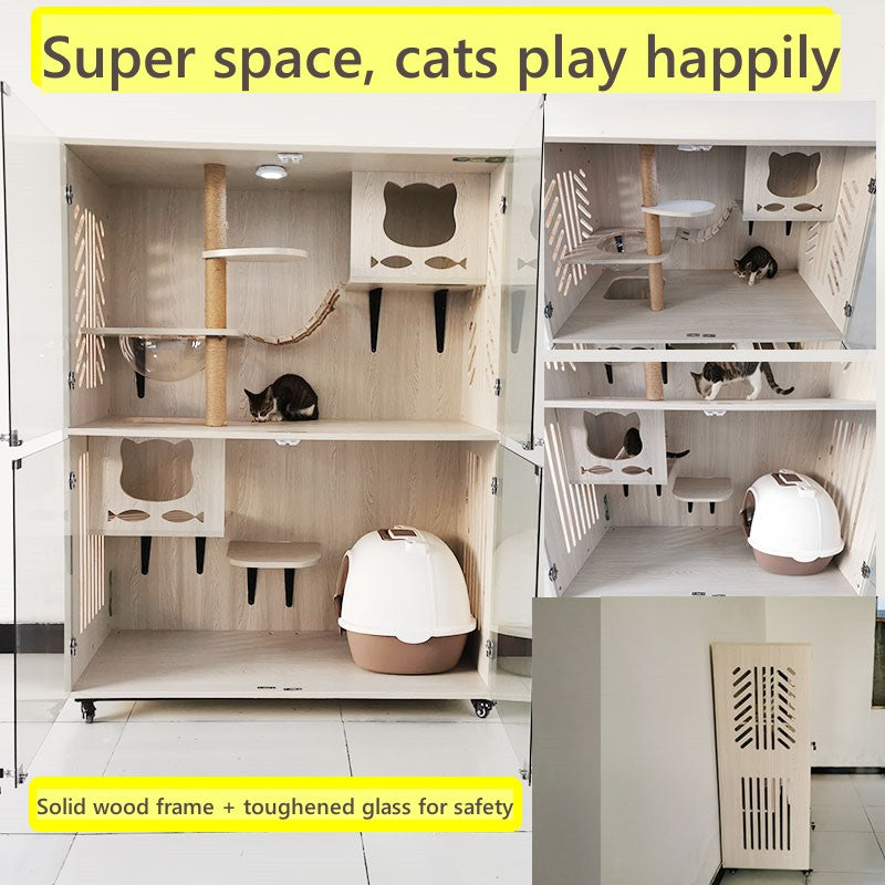 Luxury Cat Villa Solid Wood Cat House Custom Cat Cabinet Cat Room