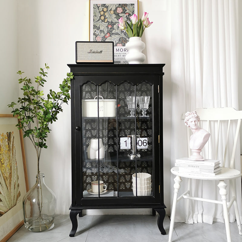 Rustic bucolic black wood and glass dining room Entrance Display Locker Dining-side cabinet
