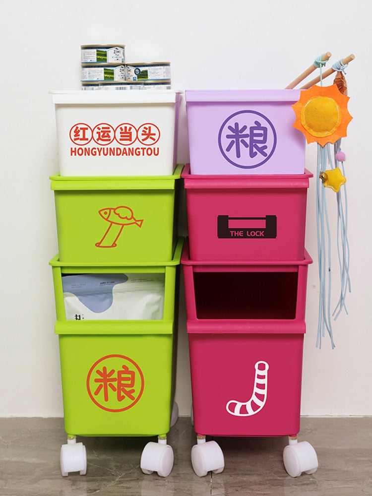 Storage Box DIY cartoon stickers Pet Snacks Storage box Storage bucket Toy supplies storage box with roller