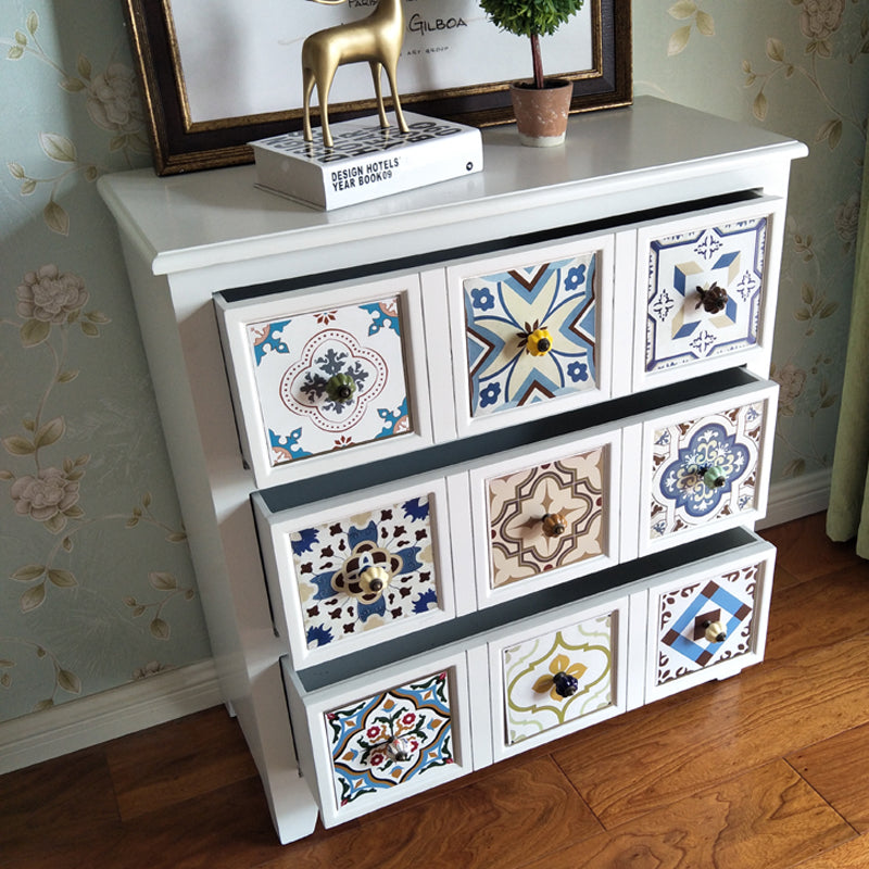 Mediterranean Painted Retro Cabinet Solid Wood American Garden Style Storage Side cabinet