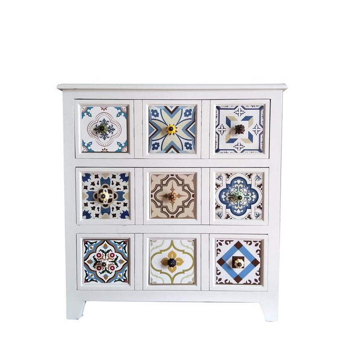 Mediterranean Painted Retro Cabinet Solid Wood American Garden Style Storage Side cabinet