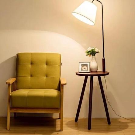 Solid Wood Standing Lamp Side Table Bedside