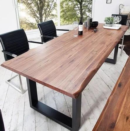 Modern Industrial Solid Wood Dining Table live Edge Natural