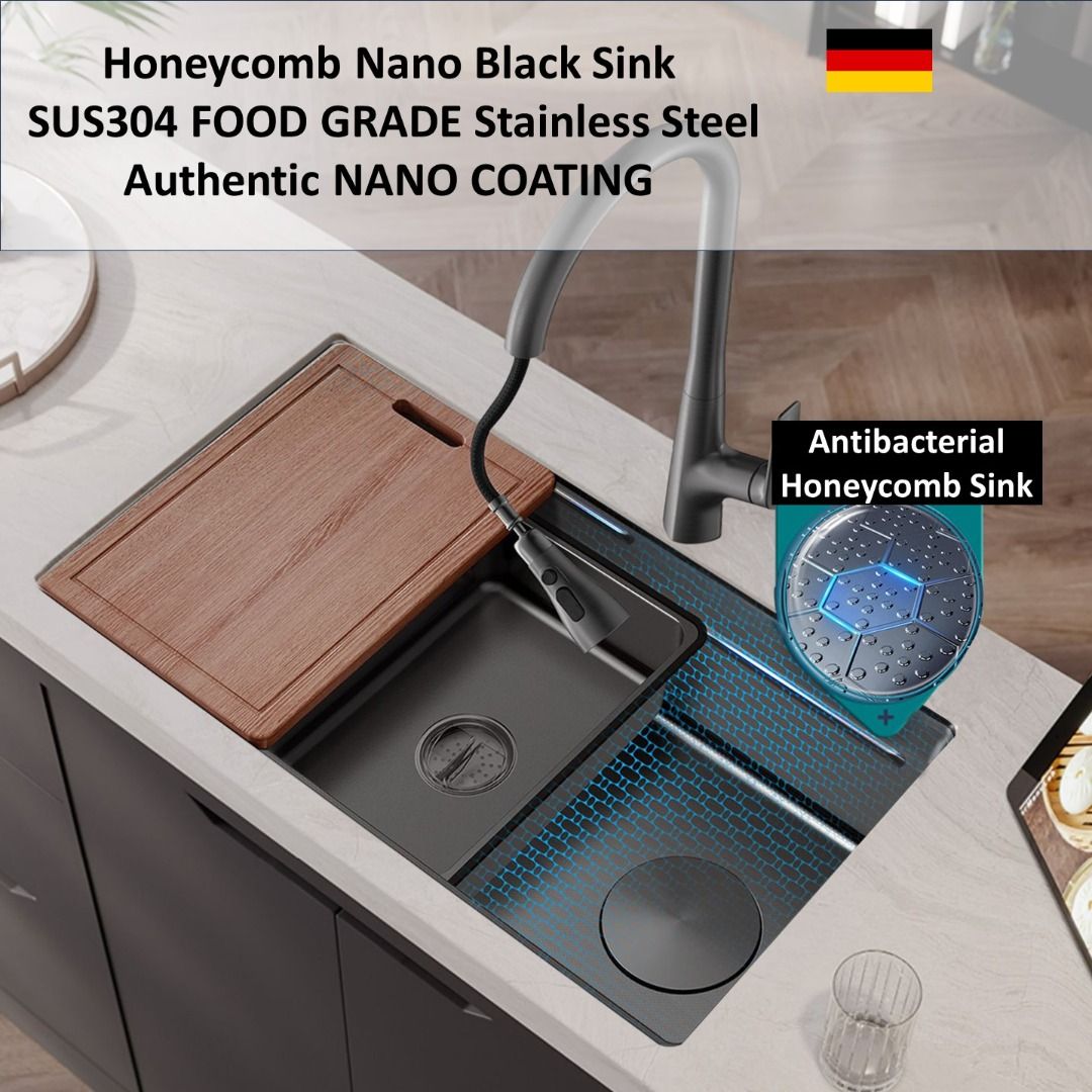 Authentic Honeycomb Nano Sink / Black Kitchen Sink / Gun Metal Sink / Single Sink / Double Sink / 100% High Quality