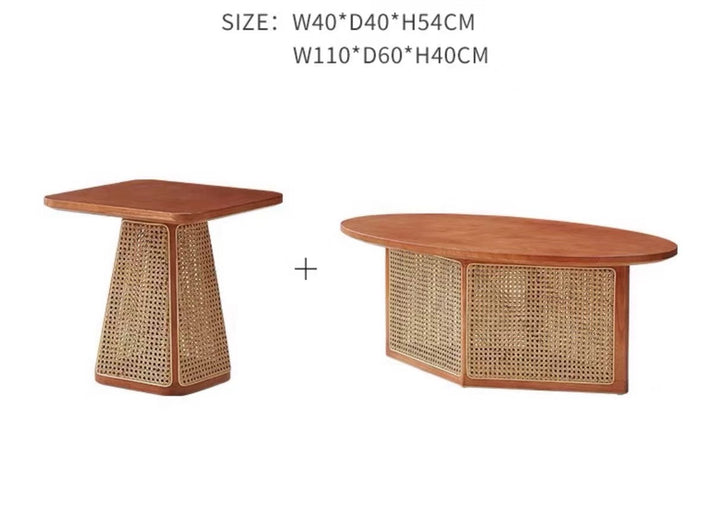 Oval Solid Wood Mesh Coffee Table