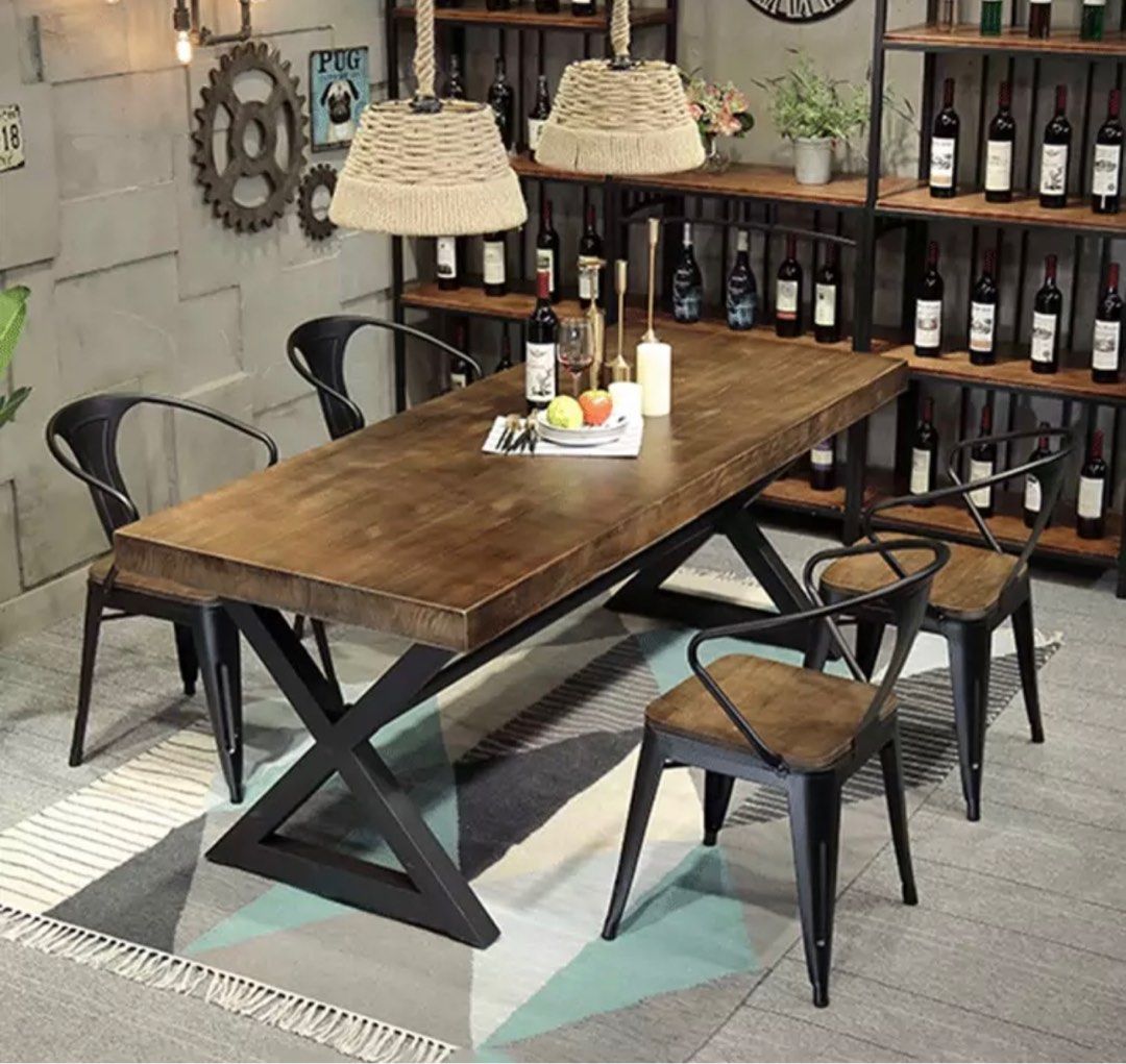 Industrial Solid Wood Dining Table