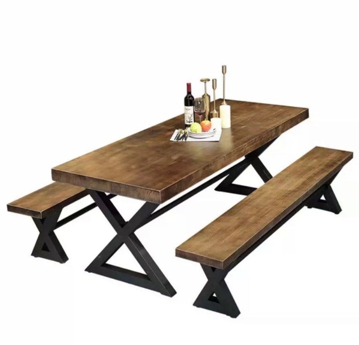 Industrial Solid Wood Dining Table