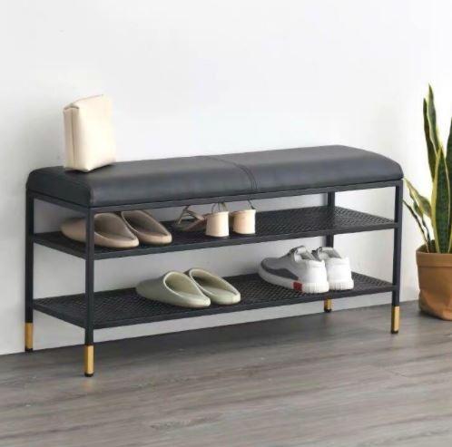 3-Tier Shoe Rack Bench for Entryway _Industrial with Foam Padded Seat