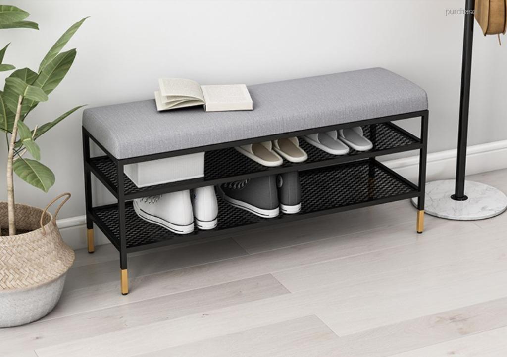 3-Tier Shoe Rack Bench for Entryway _Industrial with Foam Padded Seat