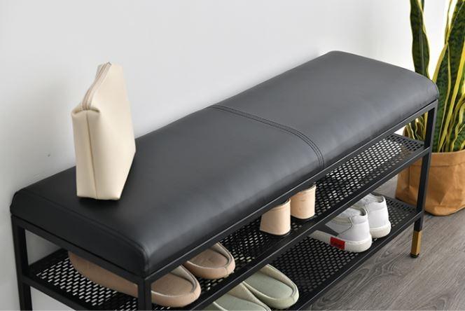 3-Tier Shoe Rack Bench for Entryway _Industrial with Foam Padded Seat