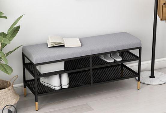 3-Tier Shoe Rack Bench for Entryway _Industrial with Foam Padded Seat