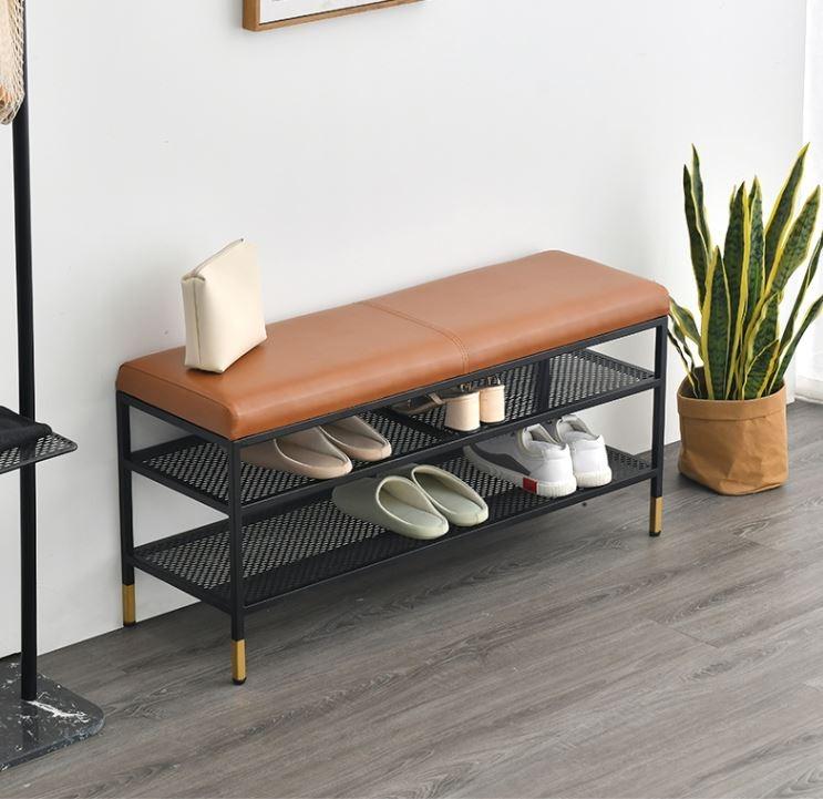 3-Tier Shoe Rack Bench for Entryway _Industrial with Foam Padded Seat