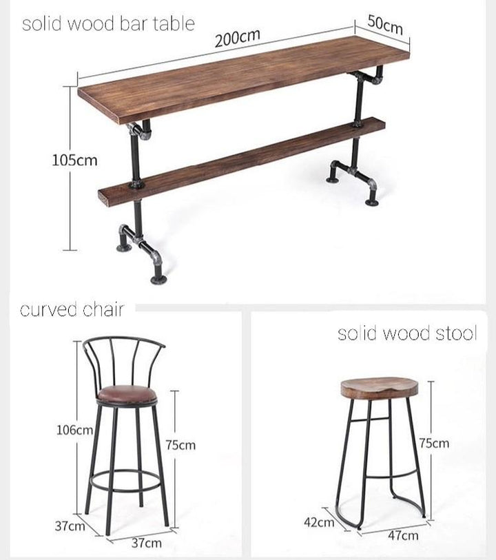 Industrial Solid Wood Bar Stool and Table