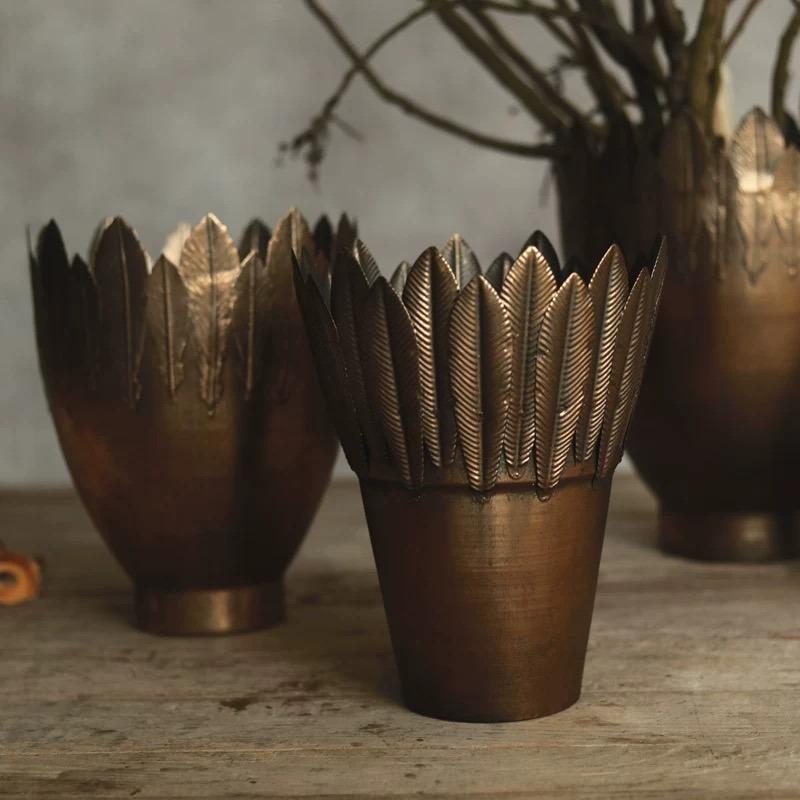 Brushed Off Brass Metal Vase