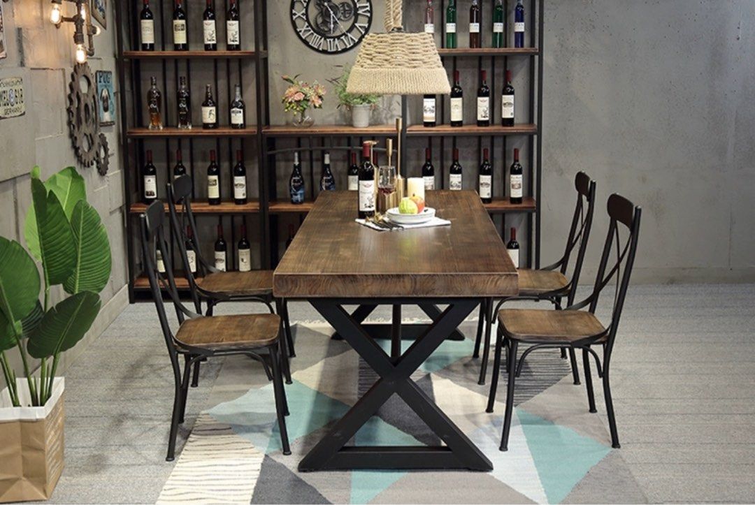 Industrial Solid Wood Dining Table