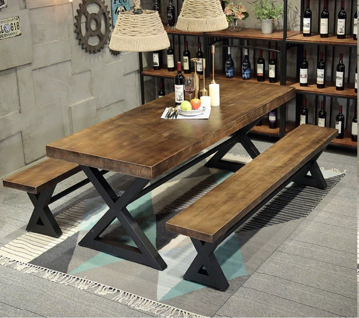 Industrial Solid Wood Dining Table