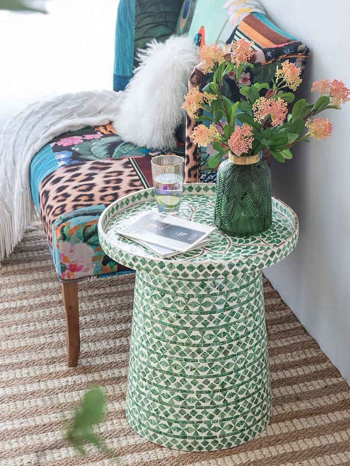 Ceramic Seashell Tray Top Drum End Table