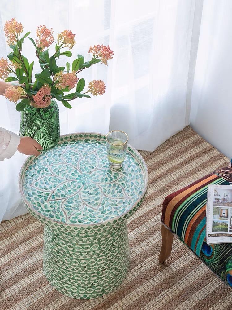 Ceramic Seashell Tray Top Drum End Table