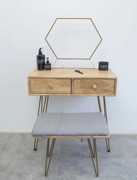 Vintage Scandi Solid Wood Vanity Table Set