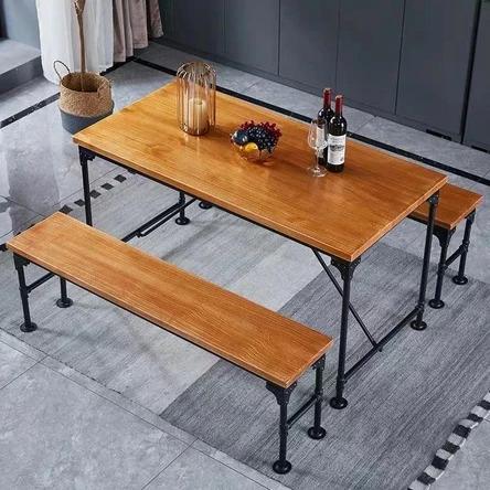 Industrial Solid Wood Dining Table & Bench