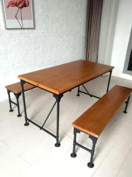 Industrial Solid Wood Dining Table & Bench