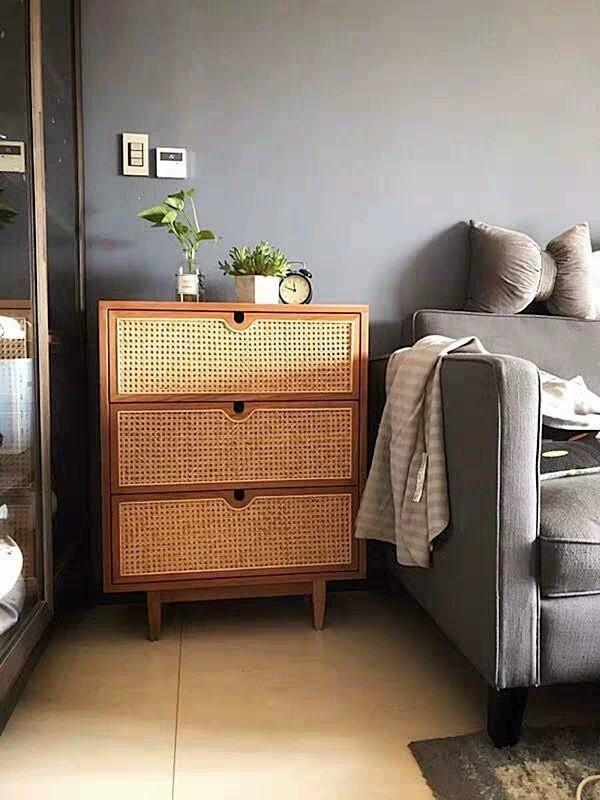 Rustic Rattan Chest of Drawers / Cabinet