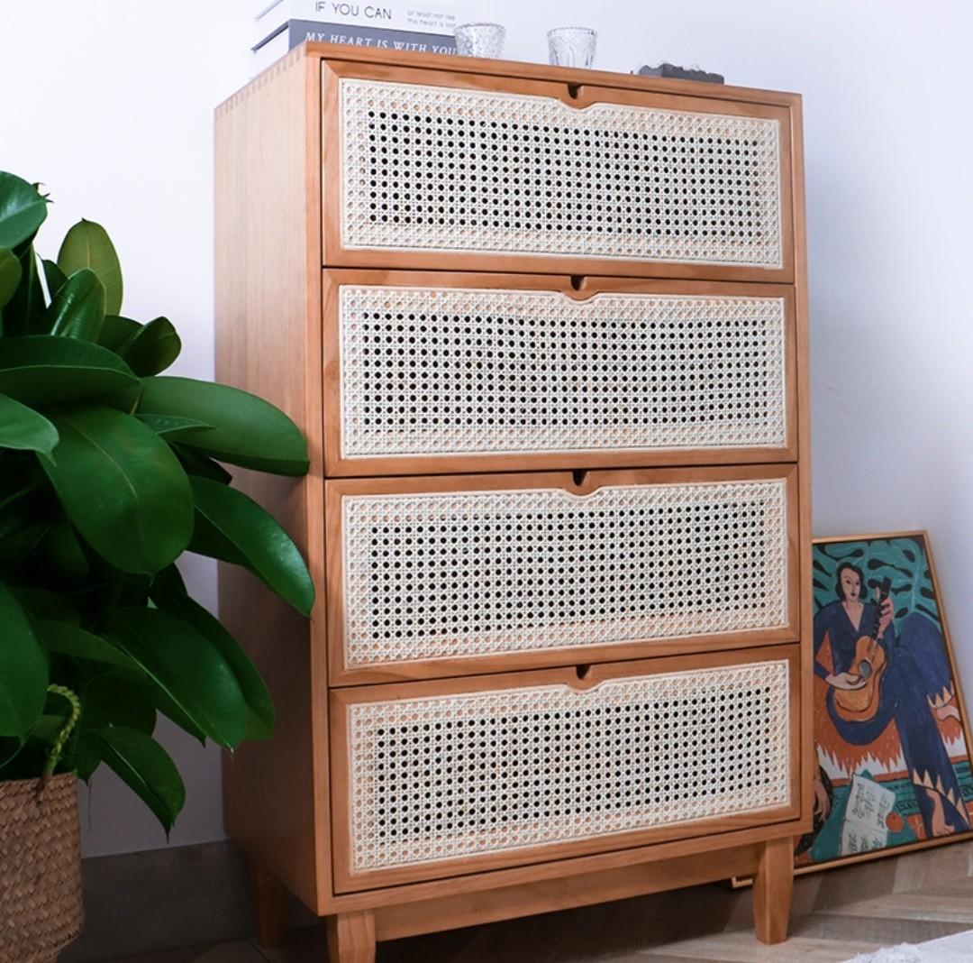 Rustic Rattan Chest of Drawers / Cabinet