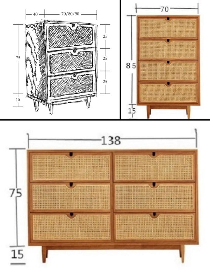 Rustic Rattan Chest of Drawers / Cabinet